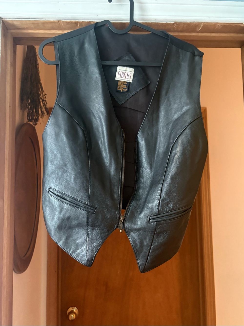 Black Leather Vest Jacket - Sleeveless Zip Front